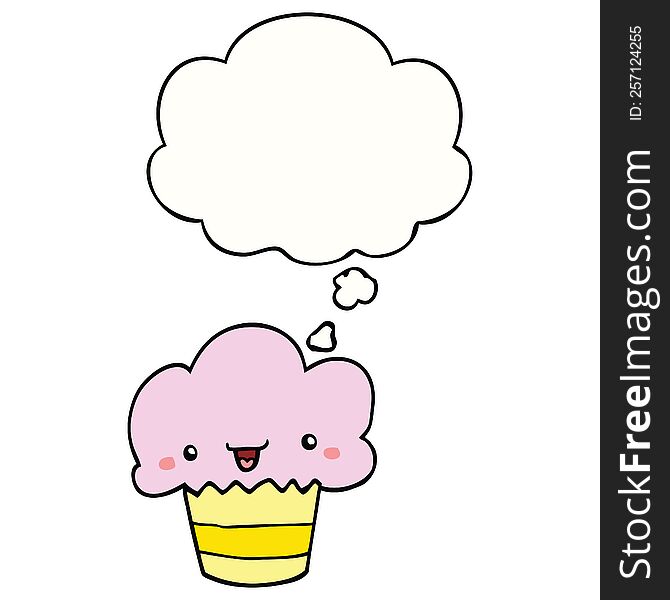 Cartoon Cupcake With Face And Thought Bubble