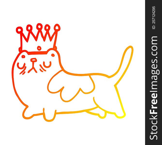 warm gradient line drawing of a cartoon arrogant cat