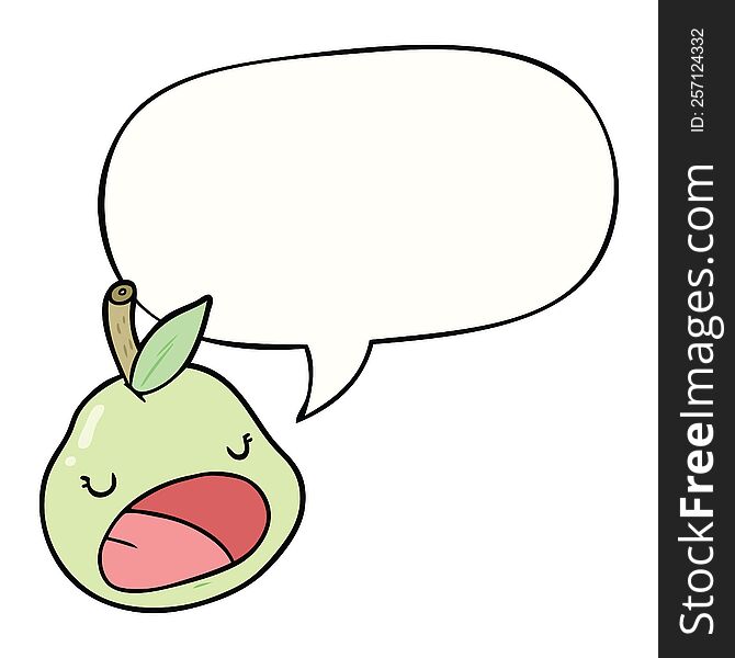 Cute Cartoon Pear And Speech Bubble