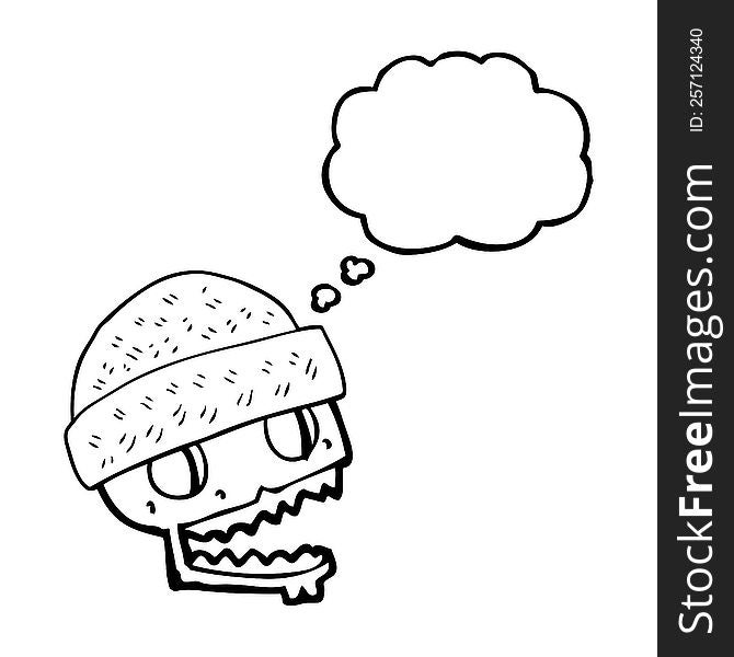 Thought Bubble Cartoon Skull Wearing Hat