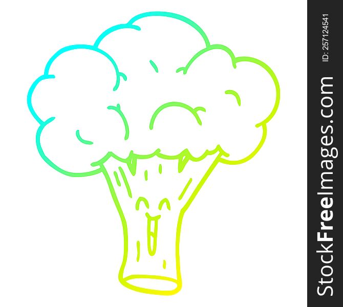 cold gradient line drawing of a cartoon broccoli