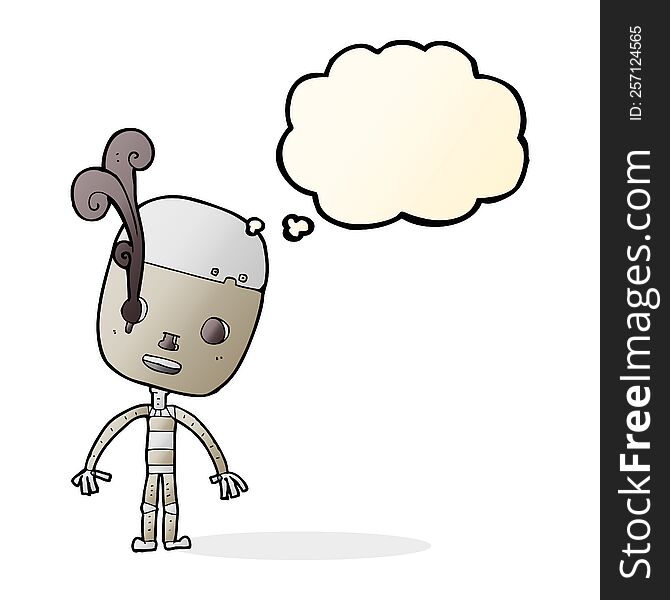 cartoon sad robot with thought bubble
