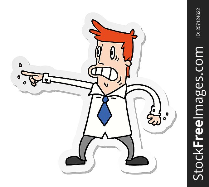 Sticker Cartoon Doodle Man Pointing Looking Worried