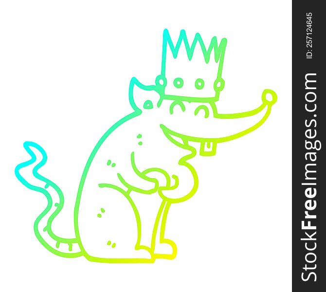 cold gradient line drawing of a cartoon rat king laughing
