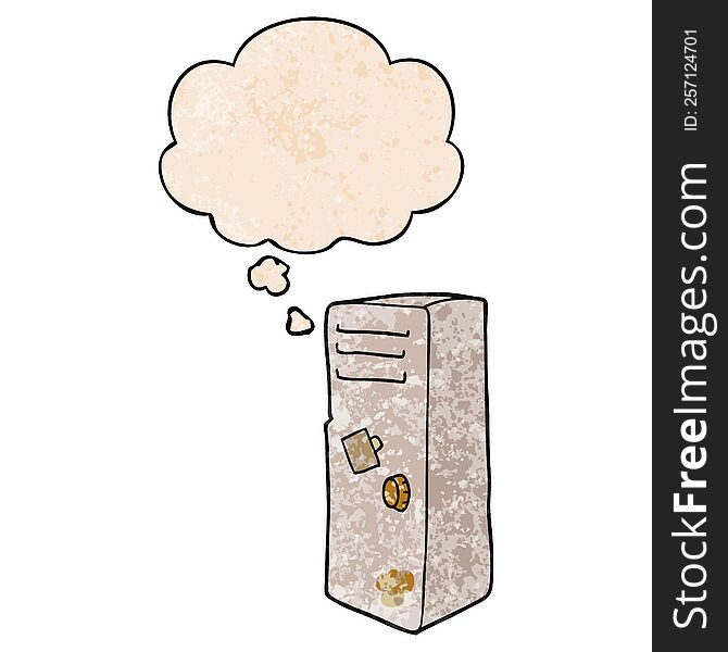 cartoon locker and thought bubble in grunge texture pattern style