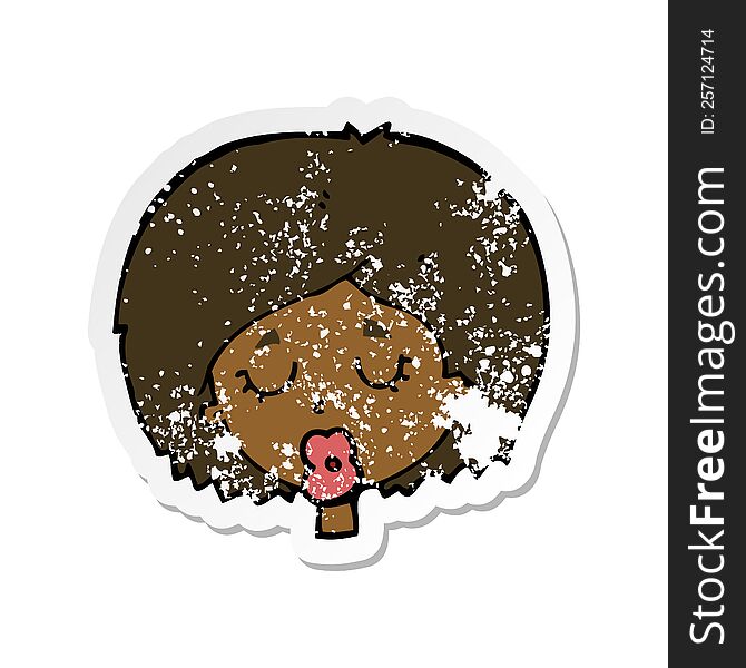 retro distressed sticker of a cartoon woman with eyes closed