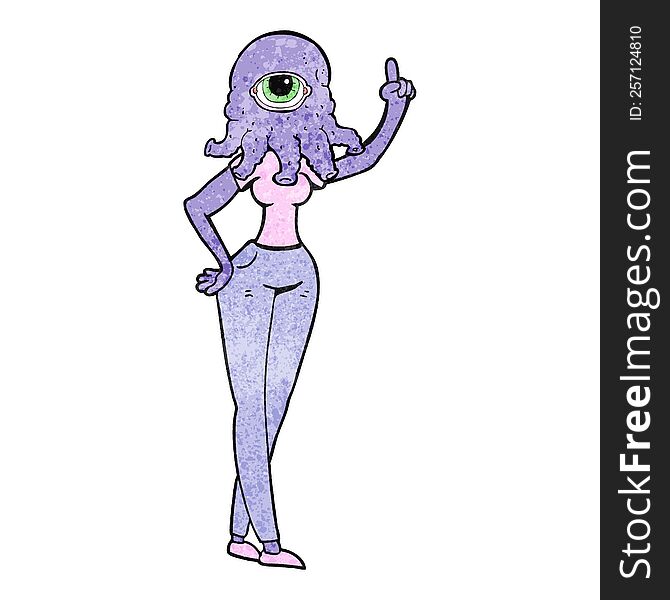 textured cartoon female alien with raised hand