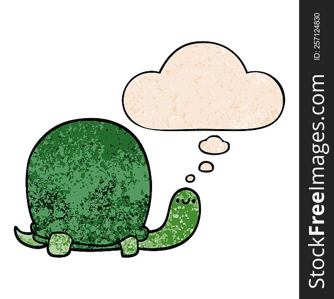 Cute Cartoon Tortoise And Thought Bubble In Grunge Texture Pattern Style