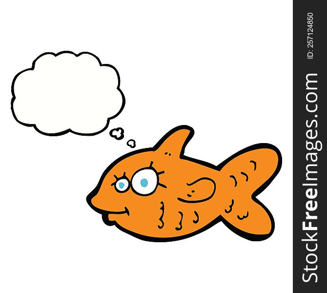 cartoon happy goldfish with thought bubble