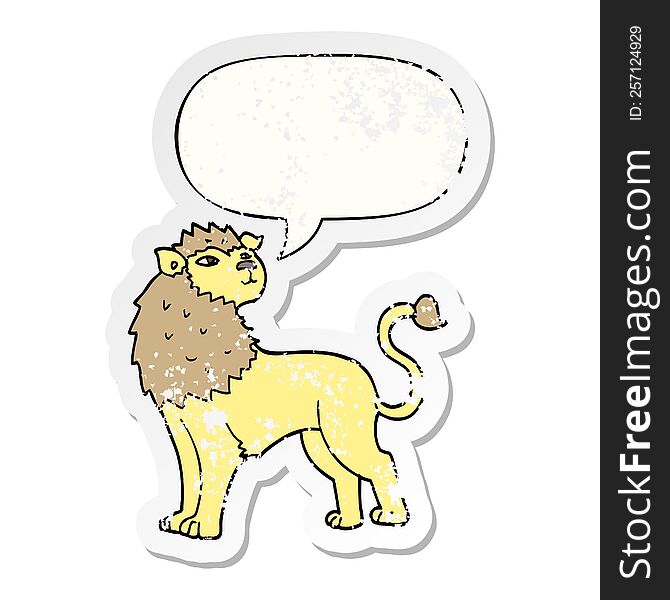 Cartoon Lion And Speech Bubble Distressed Sticker
