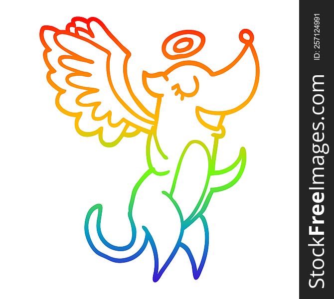 rainbow gradient line drawing of a cartoon angel dog