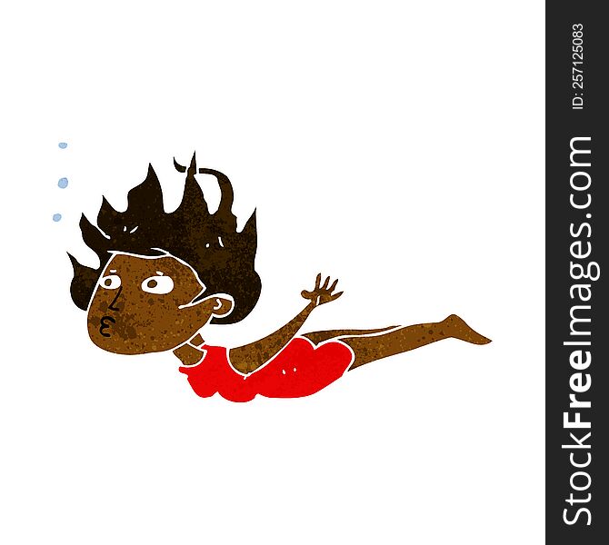 cartoon woman swimming underwater