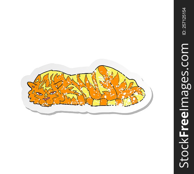 Retro Distressed Sticker Of A Cartoon Resting Tiger