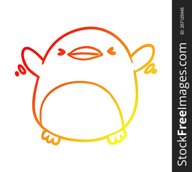 warm gradient line drawing of a cute penguin flapping wings