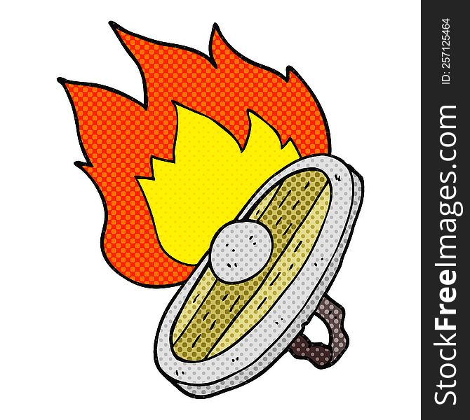 freehand drawn comic book style cartoon shield burning