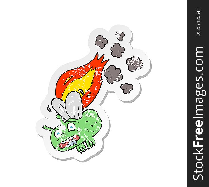 Retro Distressed Sticker Of A Cartoon Fly Crashing And Burning