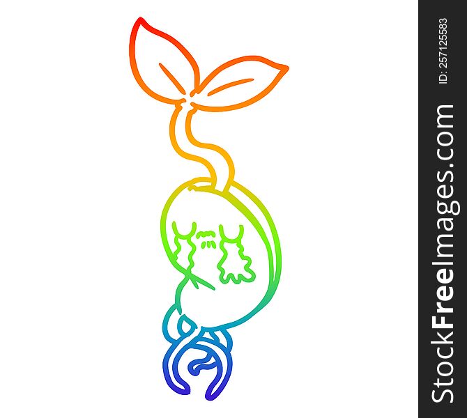 rainbow gradient line drawing of a cartoon sprouting seedling
