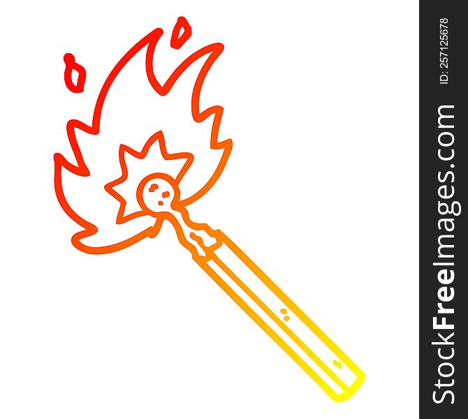 warm gradient line drawing of a cartoon burning match