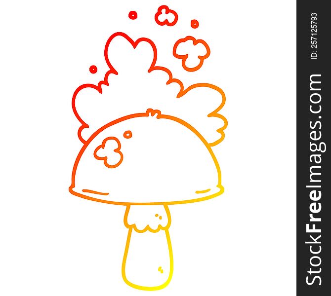 Warm Gradient Line Drawing Cartoon Mushroom With Spore Cloud