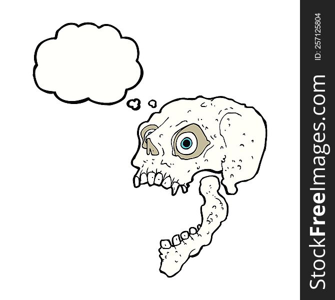 cartoon scary skull with thought bubble