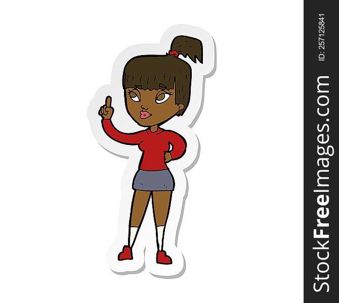 sticker of a cartoon attractive girl with idea