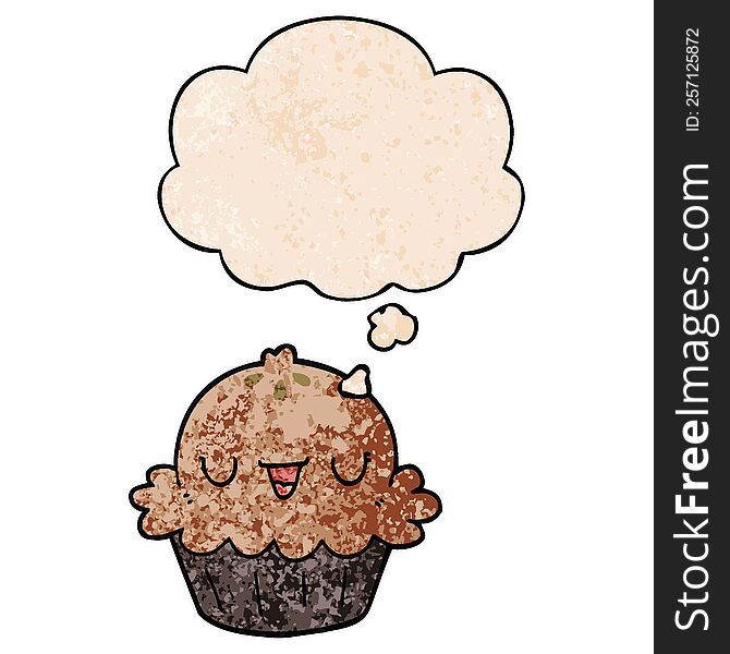 Cute Cartoon Pie And Thought Bubble In Grunge Texture Pattern Style