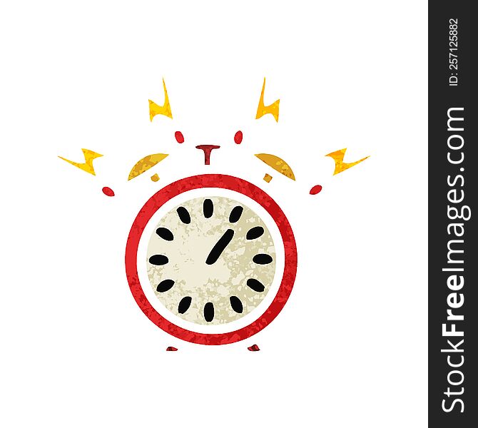 Retro Illustration Style Cartoon Ringing Alarm Clock