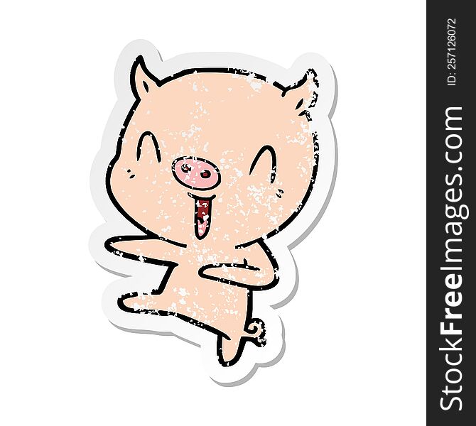 Distressed Sticker Of A Cartoon Pig Dancing