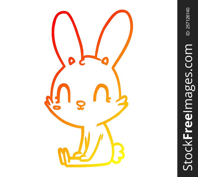warm gradient line drawing of a cute cartoon rabbit sitting