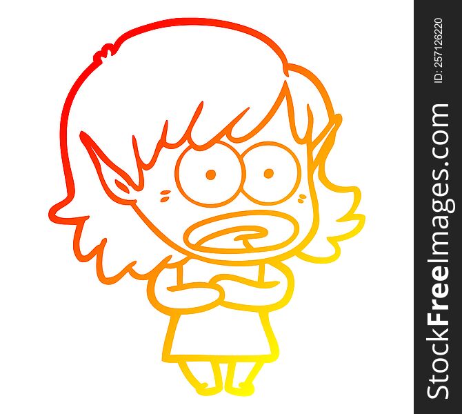 warm gradient line drawing of a cartoon shocked elf girl