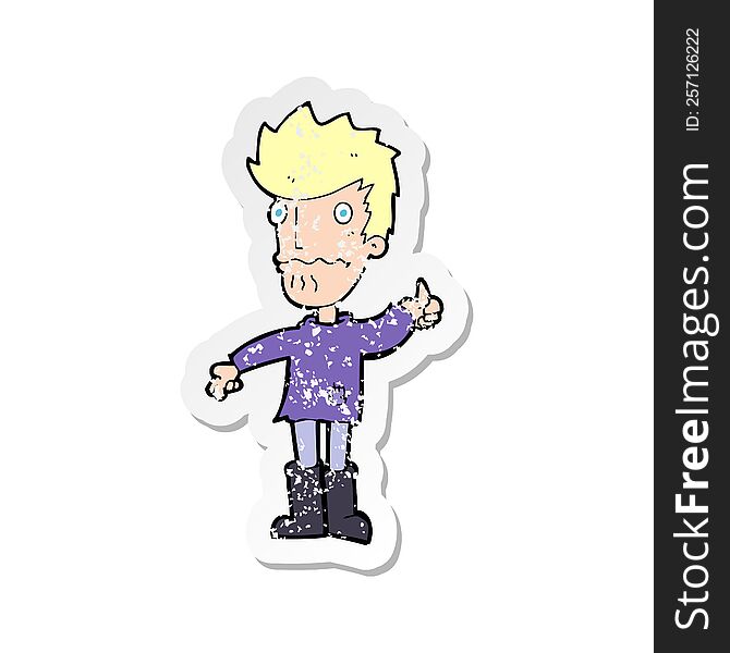 retro distressed sticker of a cartoon worried man giving thumbs up symbol