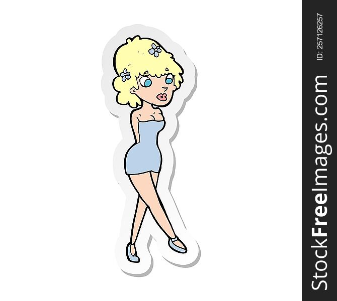 sticker of a cartoon woman posing in dress