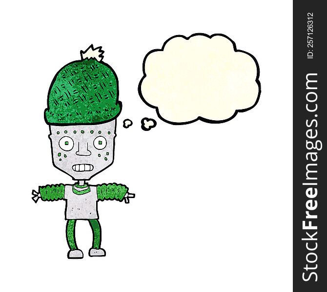 Cartoon Robot Wearing Hat With Thought Bubble