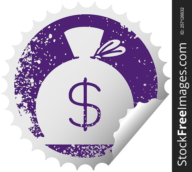 Distressed Circular Peeling Sticker Symbol Bag Of Money