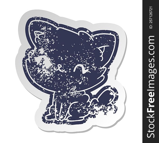 distressed old cartoon sticker cute kawaii fluffy cat. distressed old cartoon sticker cute kawaii fluffy cat