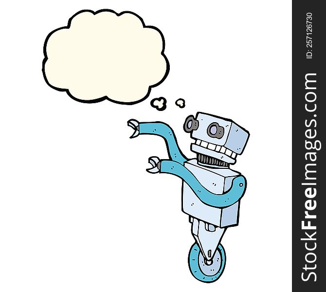 Cartoon Funny Robot With Thought Bubble