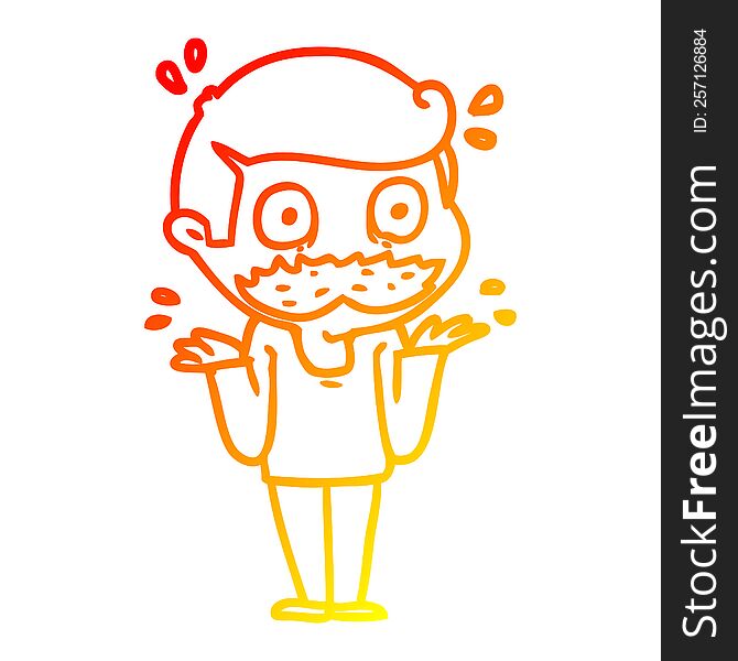 Warm Gradient Line Drawing Cartoon Man With Mustache Shocked