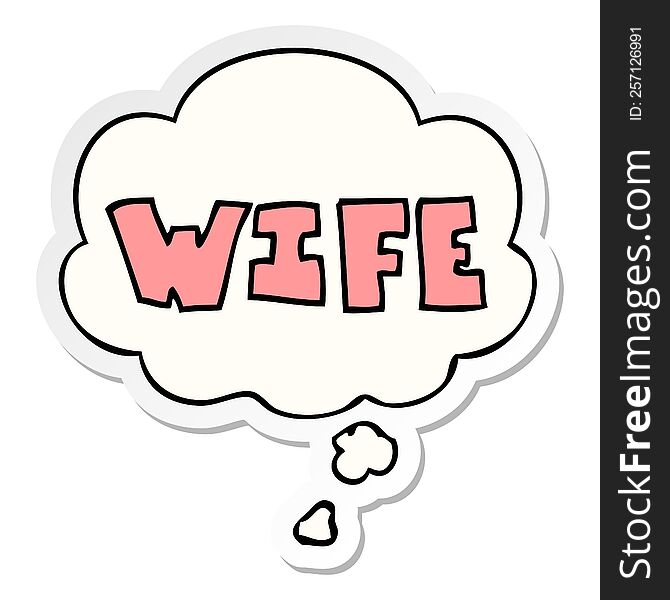 cartoon word with thought bubble as a printed sticker