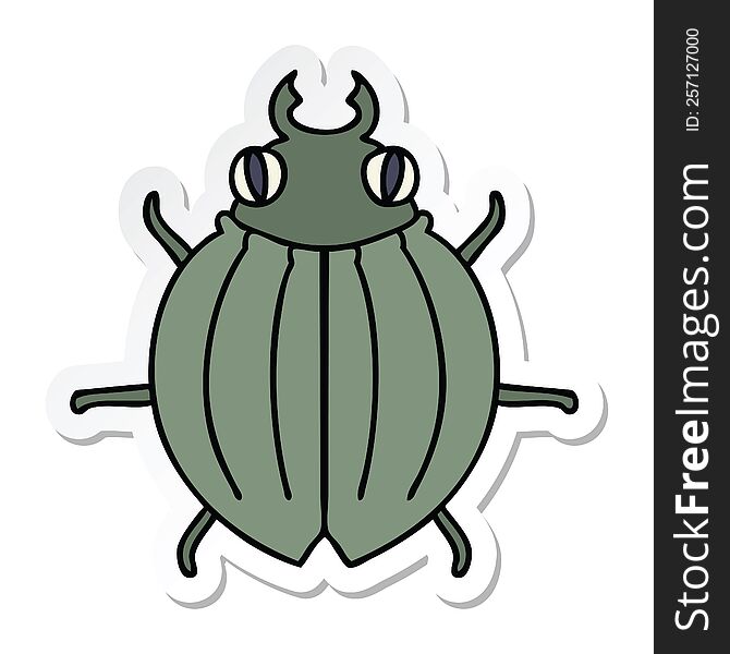 sticker of a quirky hand drawn cartoon beetle