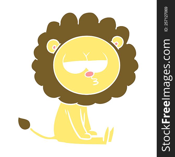Flat Color Style Cartoon Bored Lion