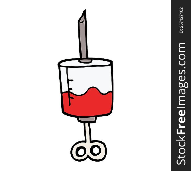 cartoon doodle of blood filled syringe