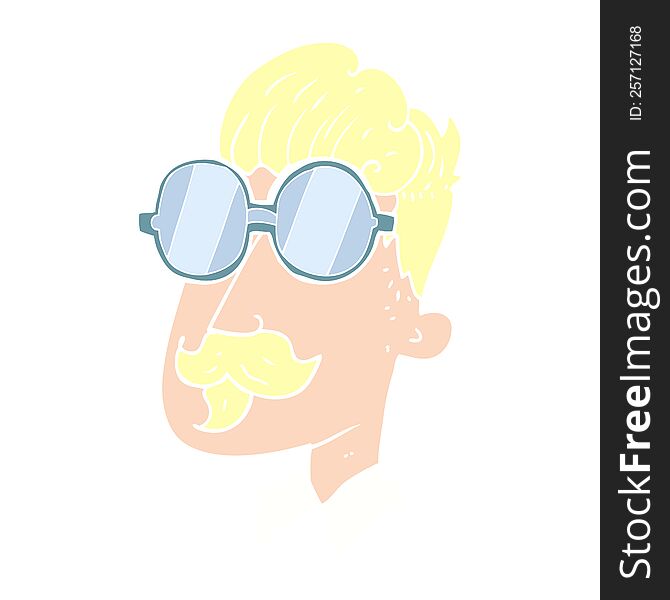 flat color illustration of a cartoon man with mustache and spectacles
