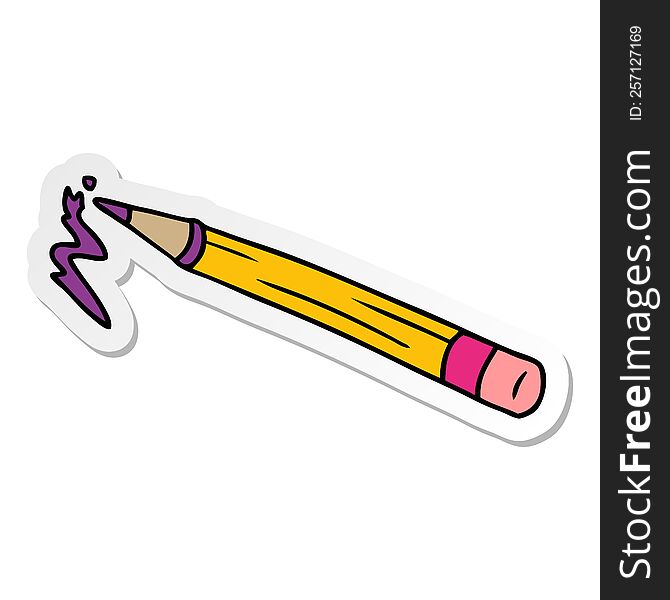 Sticker Cartoon Doodle Of A Coloured Pencil
