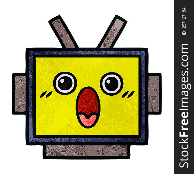 Retro Grunge Texture Cartoon Robot Head
