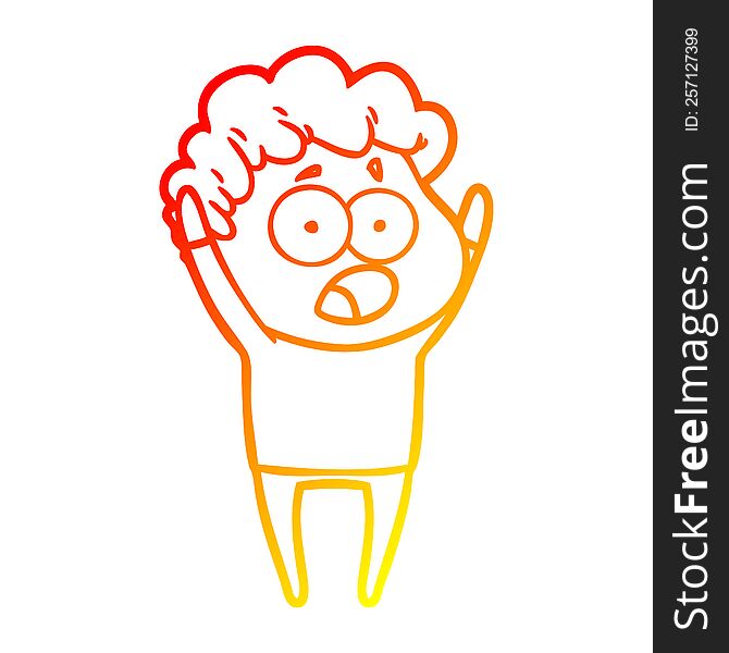 Warm Gradient Line Drawing Cartoon Man Gasping In Surprise