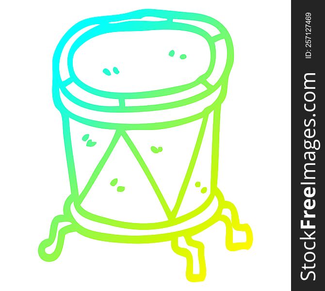 cold gradient line drawing of a cartoon drum on stand