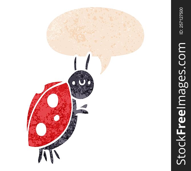 Cartoon Ladybug And Speech Bubble In Retro Textured Style