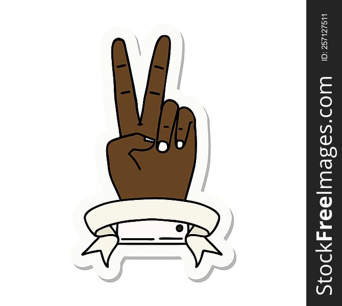 peace two finger hand gesture with banner sticker