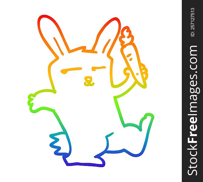 rainbow gradient line drawing of a cartoon rabbit with carrot