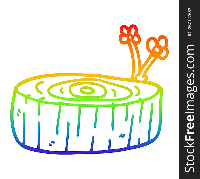 Rainbow Gradient Line Drawing Cartoon Tree Log